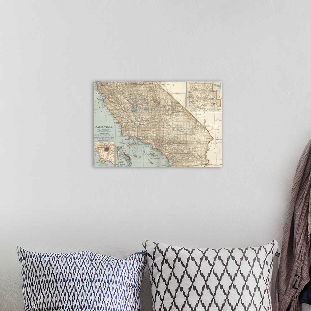 A bohemian room featuring California, Southern Part - Vintage Map