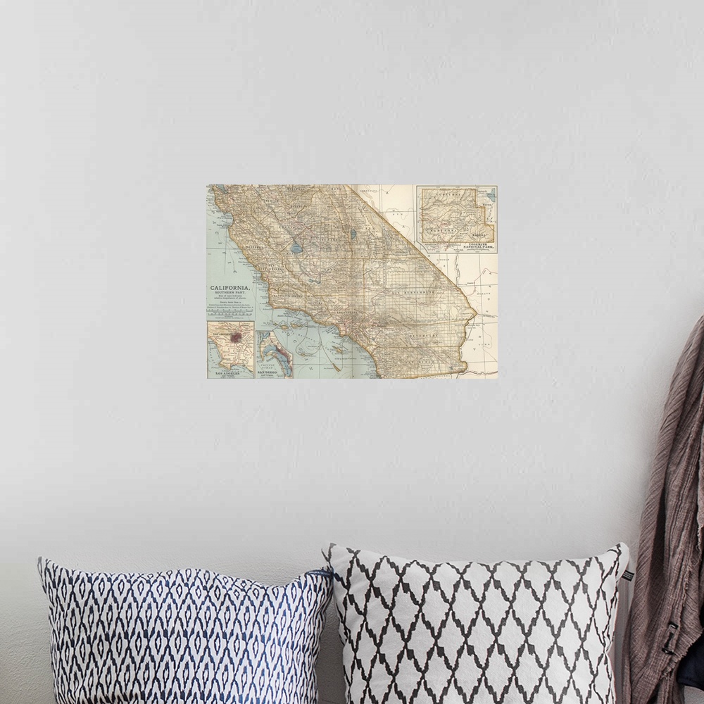 A bohemian room featuring California, Southern Part - Vintage Map