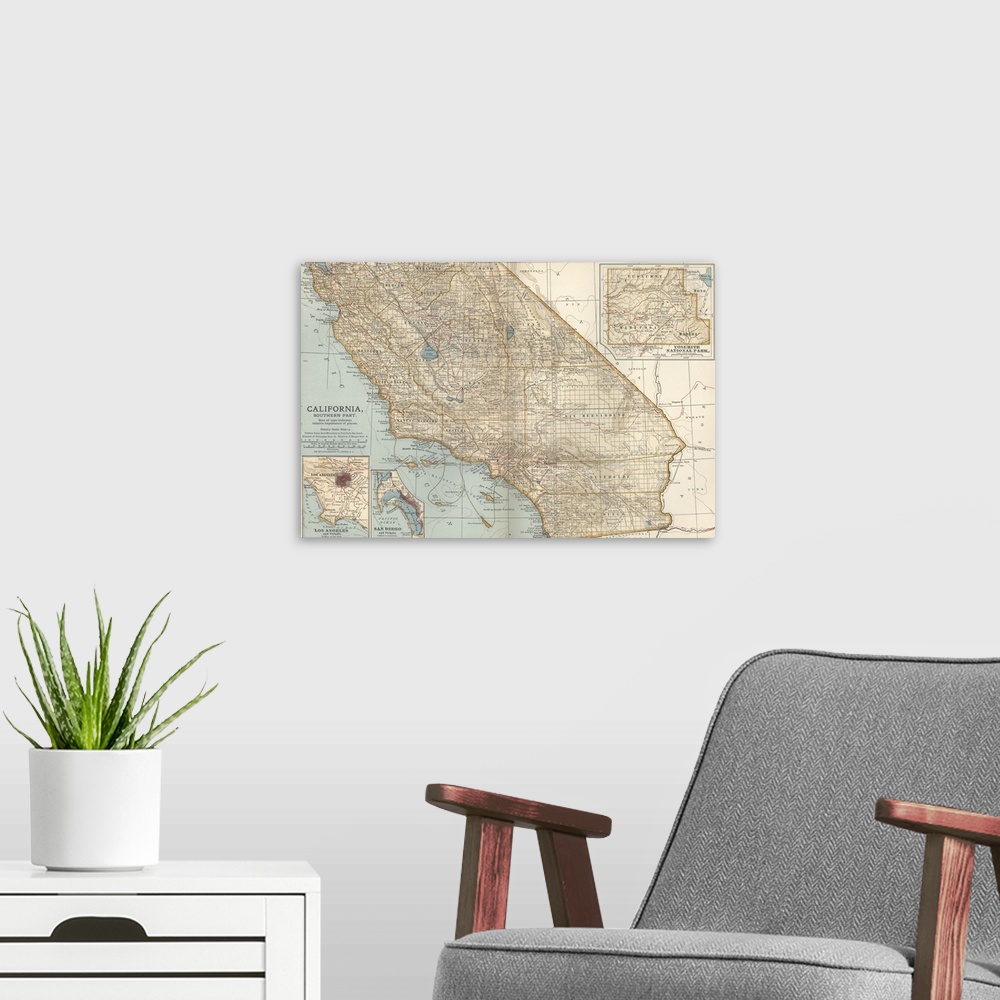 A modern room featuring California, Southern Part - Vintage Map