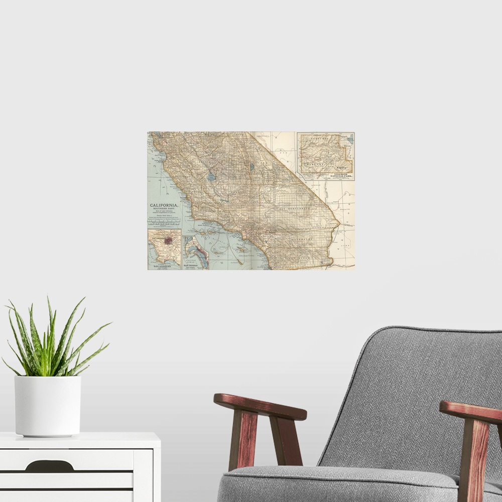 A modern room featuring California, Southern Part - Vintage Map