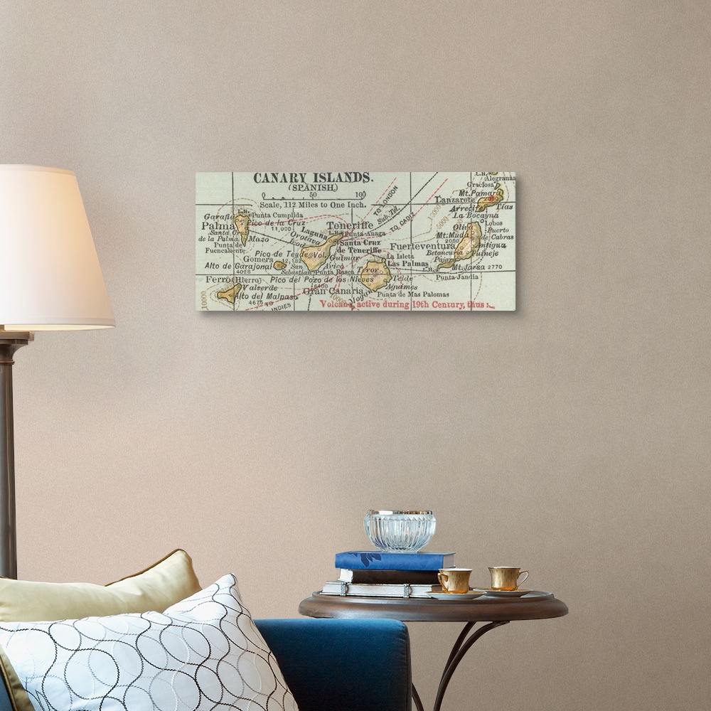 A traditional room featuring Canary Islands - Vintage Map