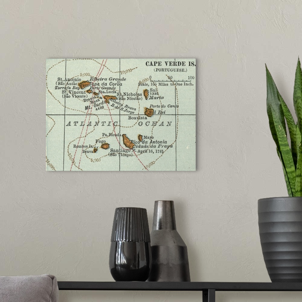 A modern room featuring Cape Verde Islands - Vintage Map