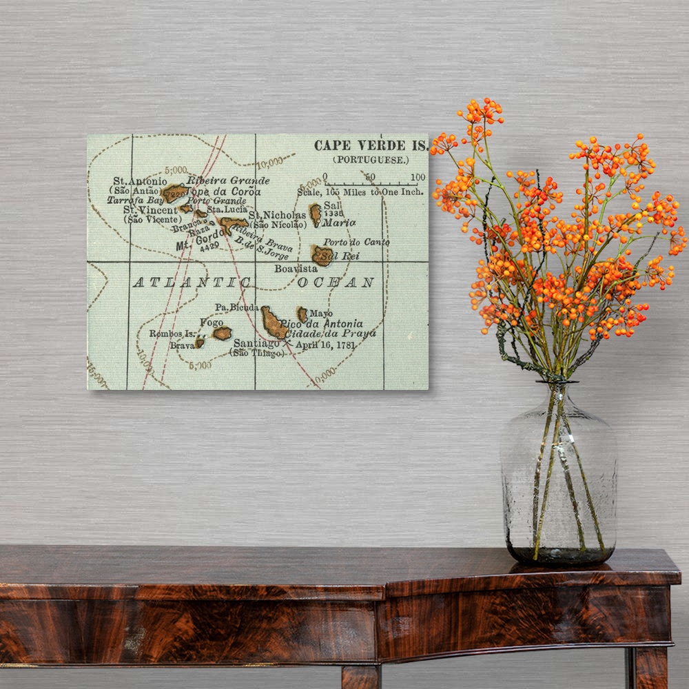 A traditional room featuring Cape Verde Islands - Vintage Map