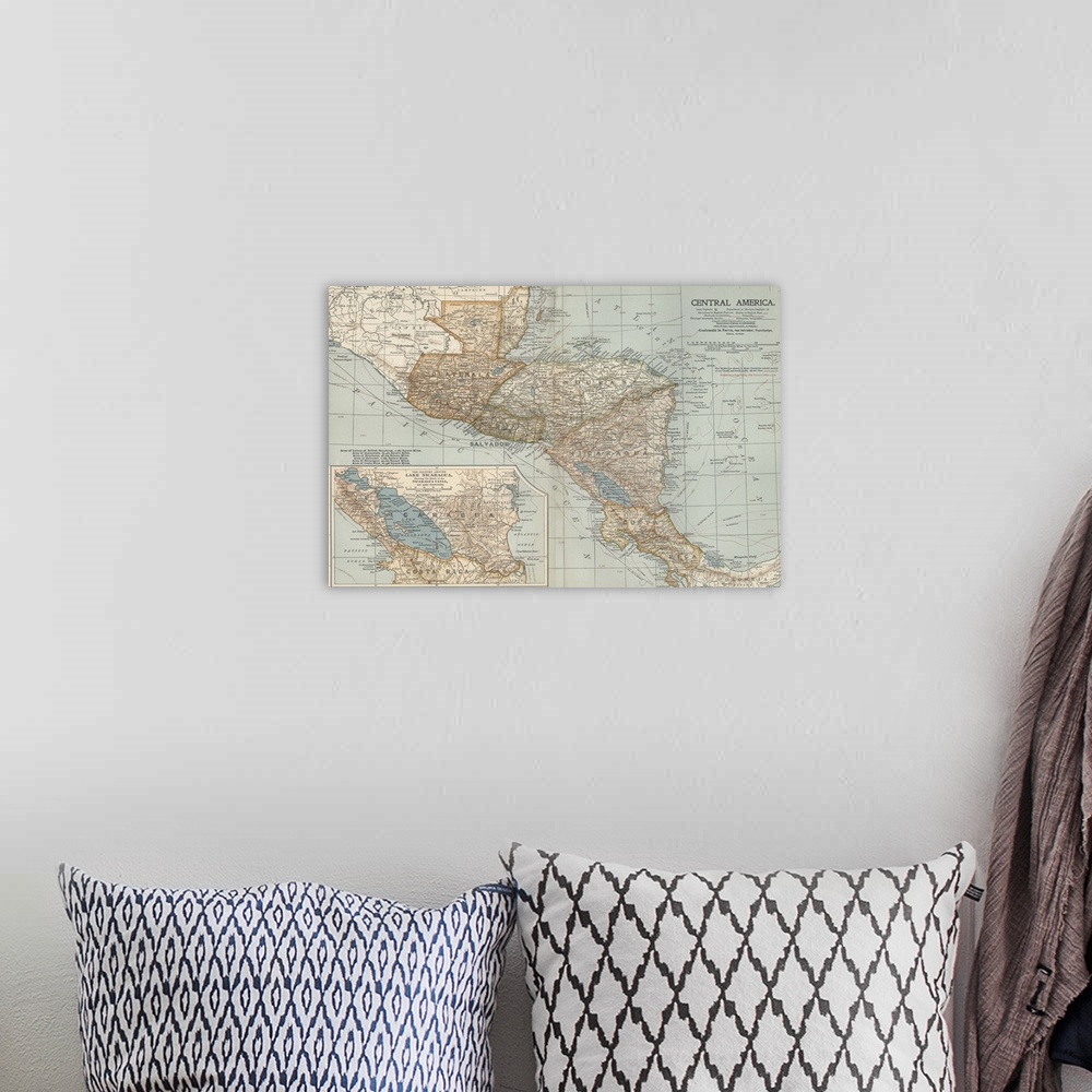 A bohemian room featuring Central America - Vintage Map