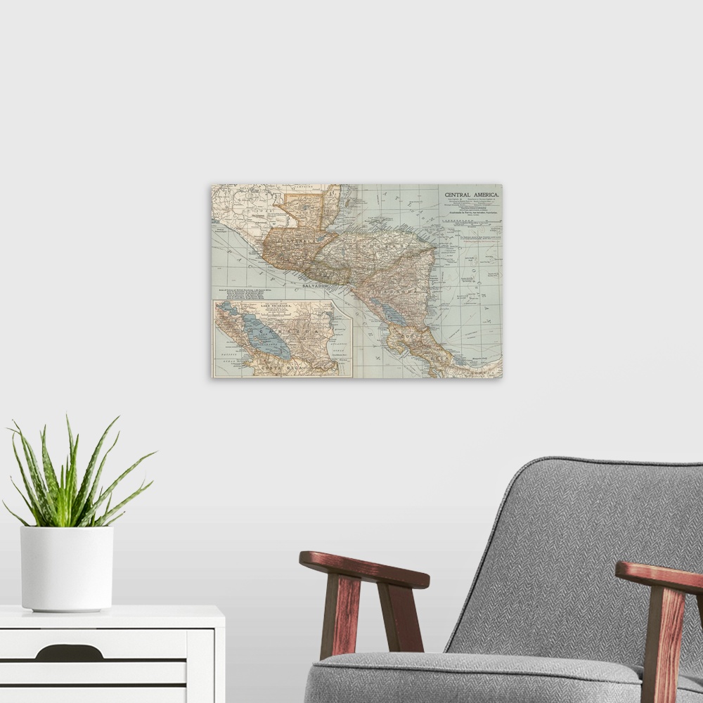 A modern room featuring Central America - Vintage Map