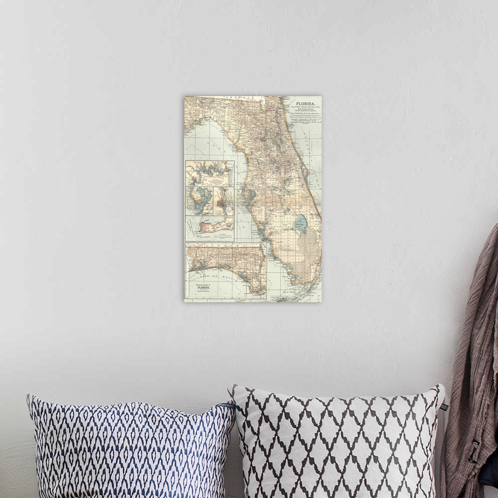 A bohemian room featuring Central Florida - Vintage Map