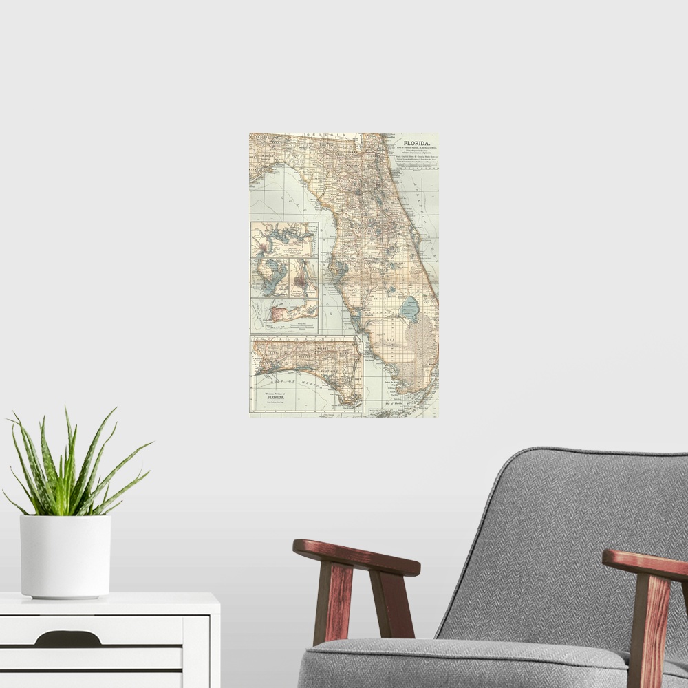 A modern room featuring Central Florida - Vintage Map