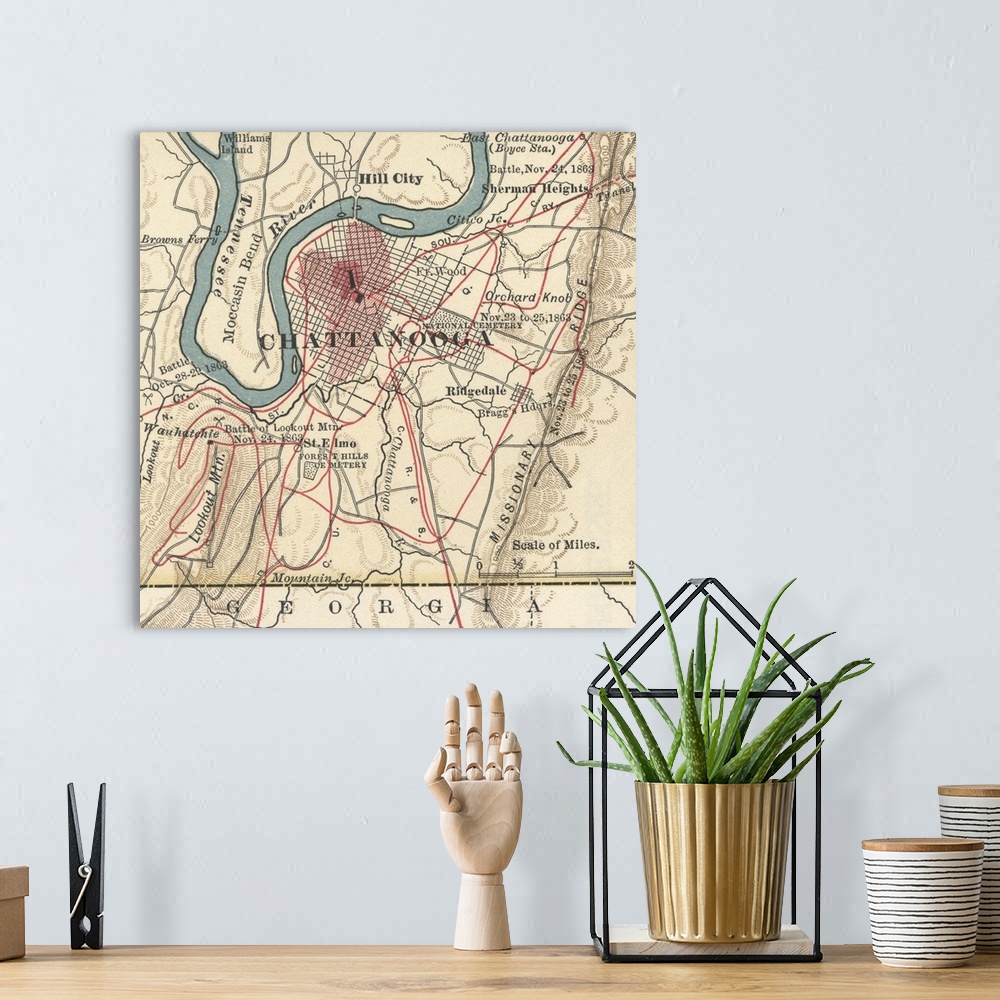 A bohemian room featuring Chattanooga - Vintage Map