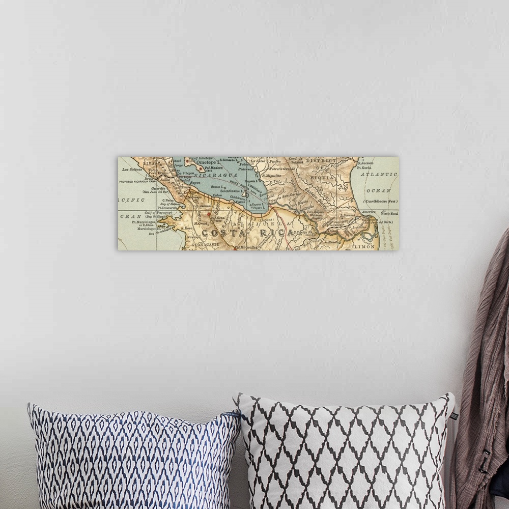 A bohemian room featuring Costa Rica - Vintage Map
