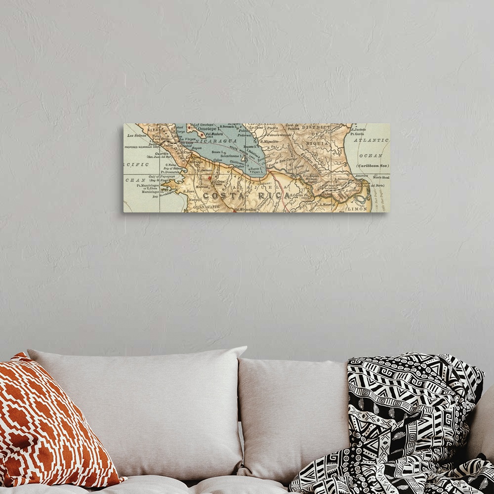 A bohemian room featuring Costa Rica - Vintage Map