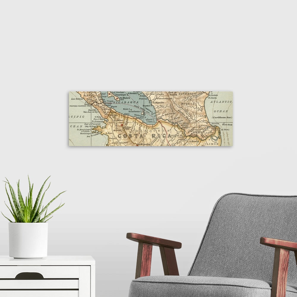 A modern room featuring Costa Rica - Vintage Map