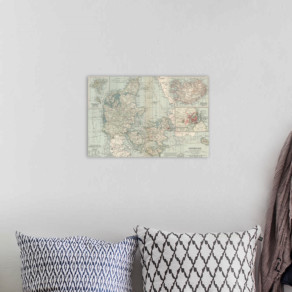 A bohemian room featuring Denmark - Vintage Map