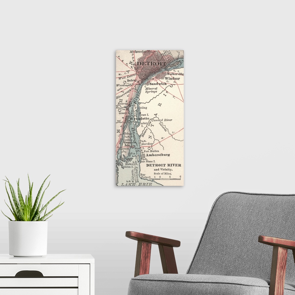A modern room featuring Detroit - Vintage Map