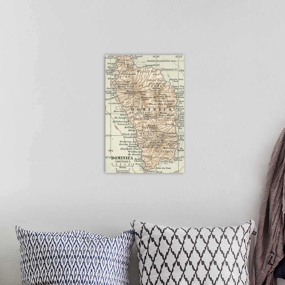 A bohemian room featuring Dominica - Vintage Map