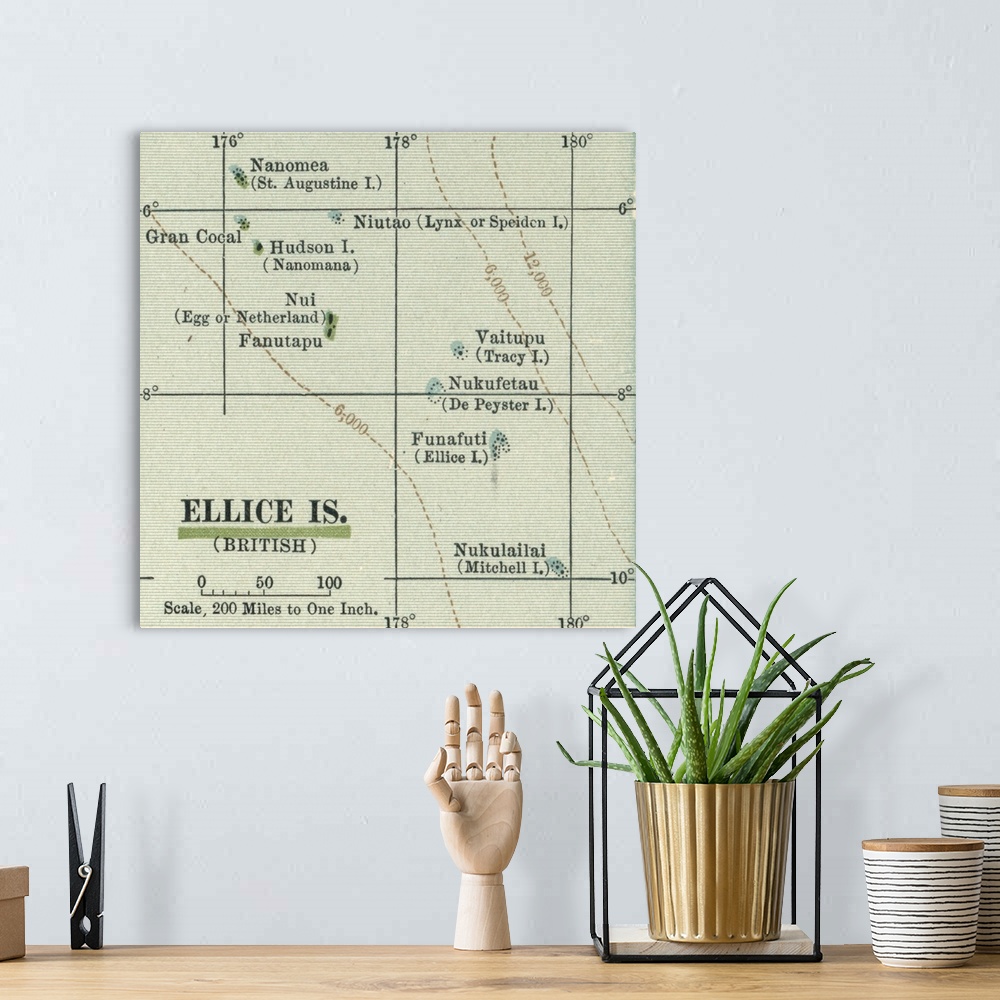 A bohemian room featuring Ellice Islands - Vintage Map