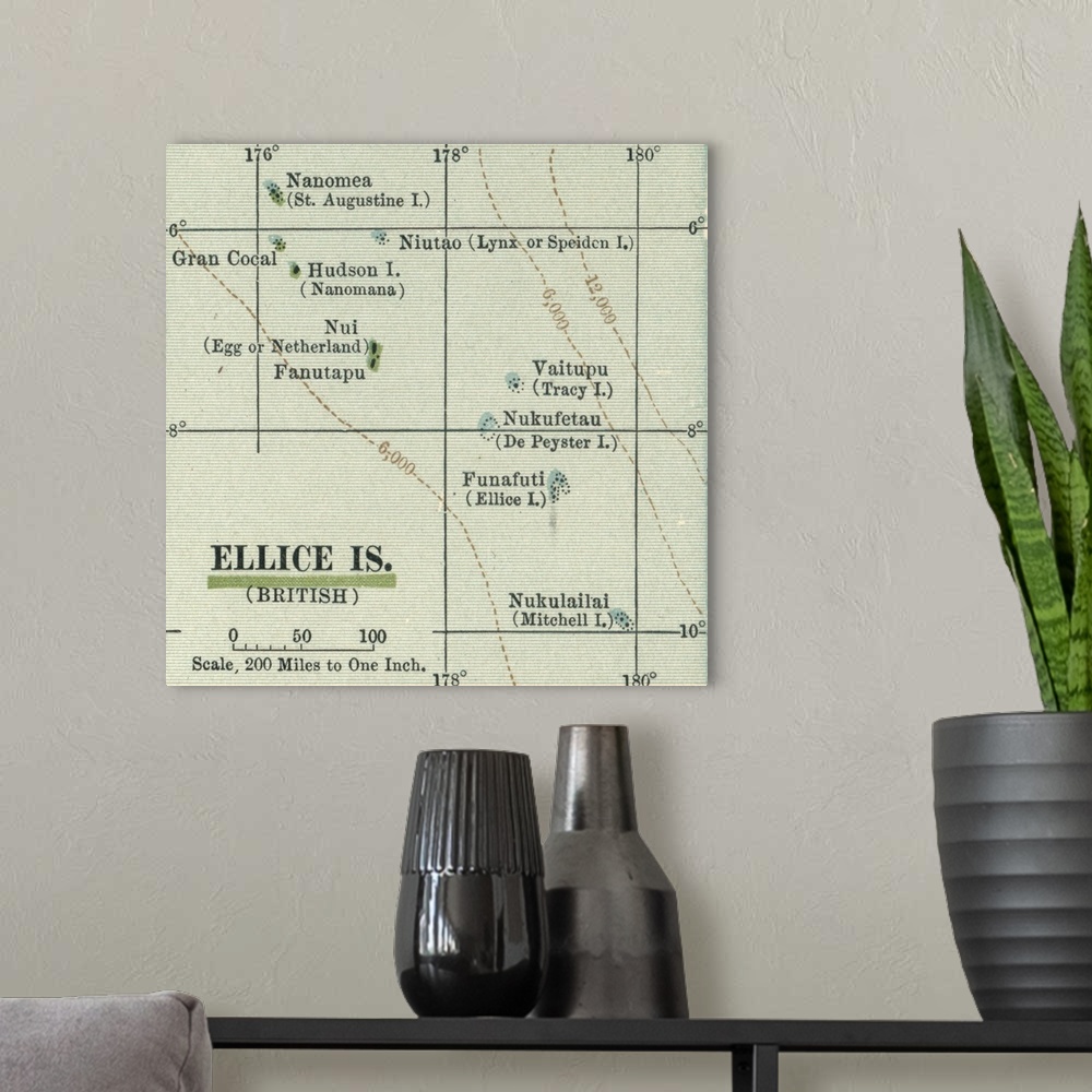 A modern room featuring Ellice Islands - Vintage Map