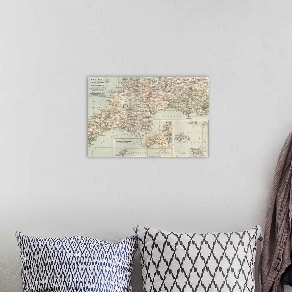 A bohemian room featuring England and Channel Islands - Vintage Map