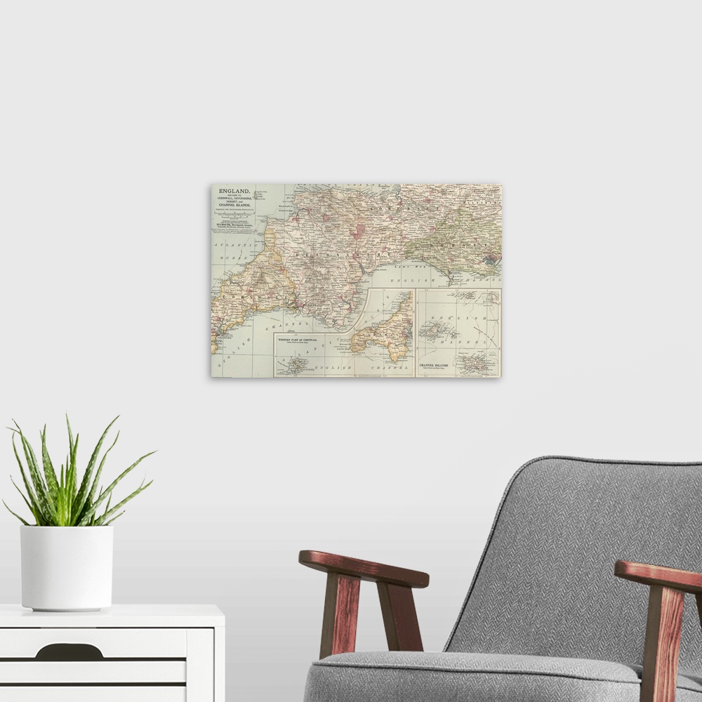 A modern room featuring England and Channel Islands - Vintage Map