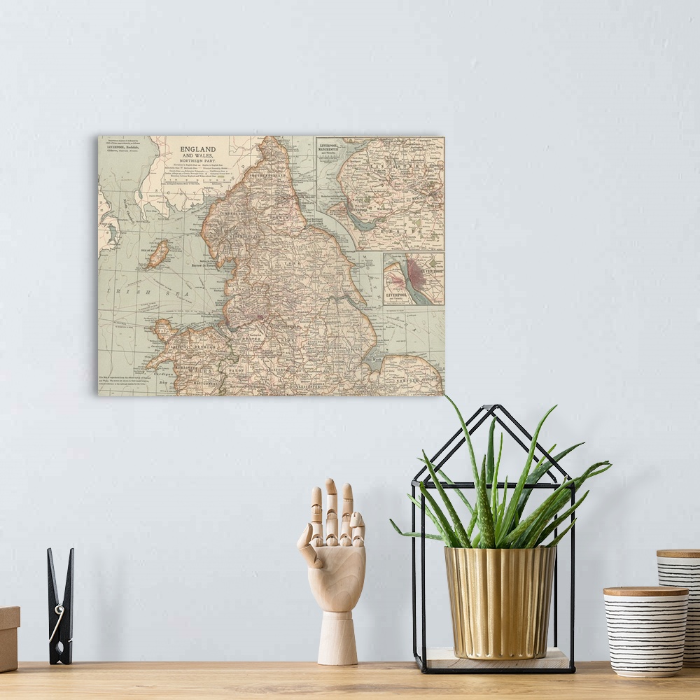 A bohemian room featuring England and Wales, Northern Part - Vintage Map