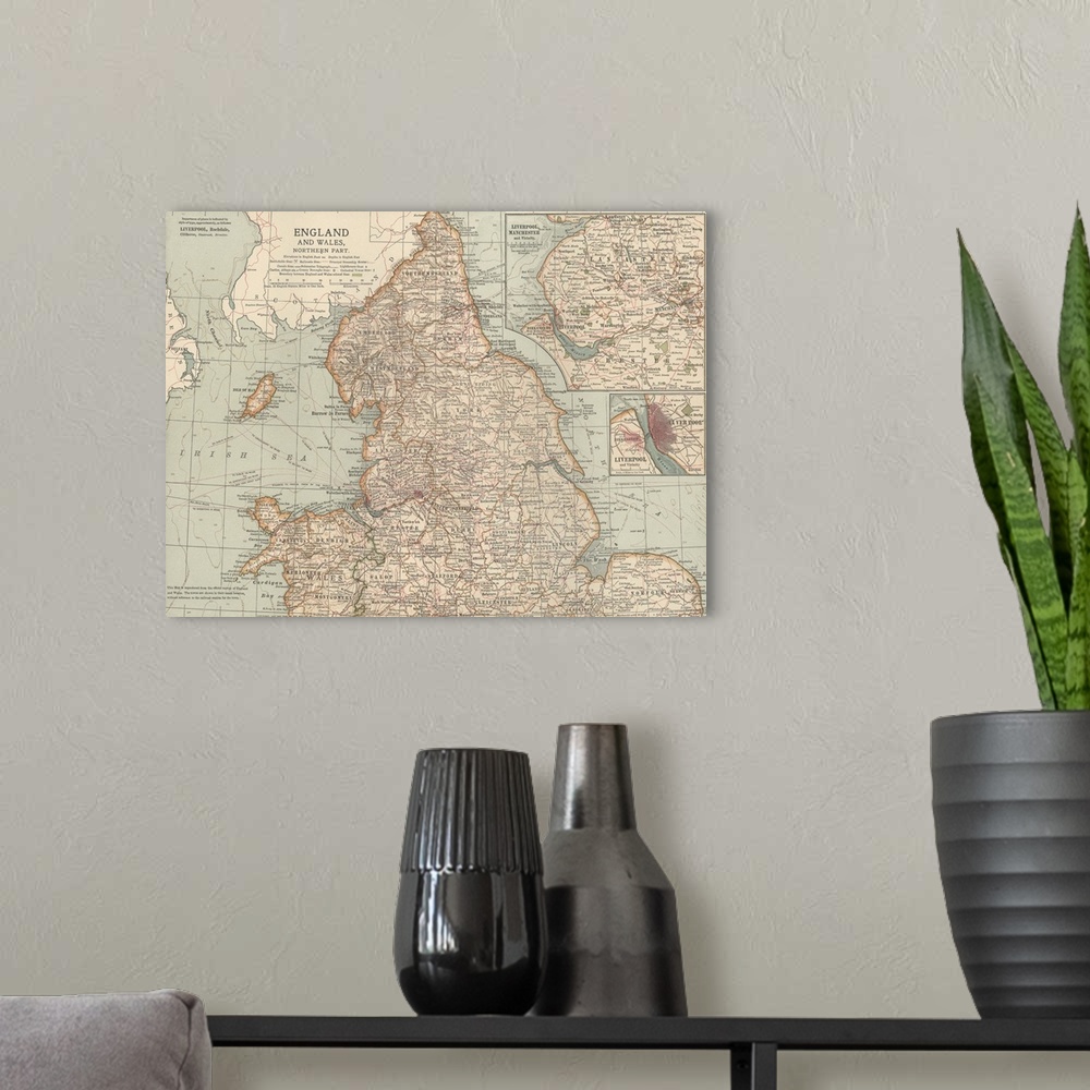 A modern room featuring England and Wales, Northern Part - Vintage Map