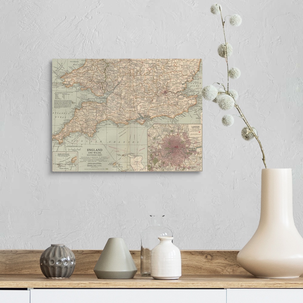 A farmhouse room featuring England and Wales, Southern Part - Vintage Map