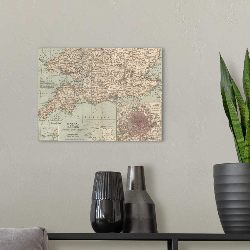 A modern room featuring England and Wales, Southern Part - Vintage Map