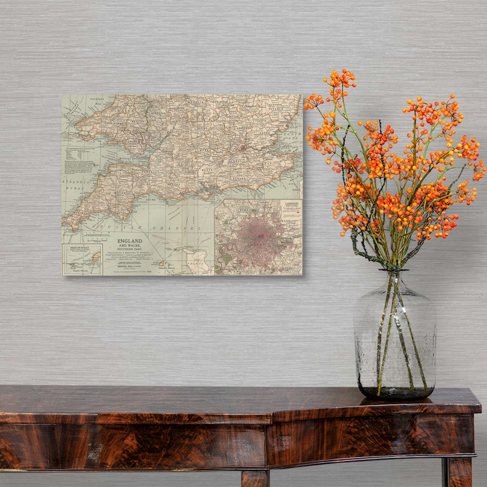 A traditional room featuring England and Wales, Southern Part - Vintage Map