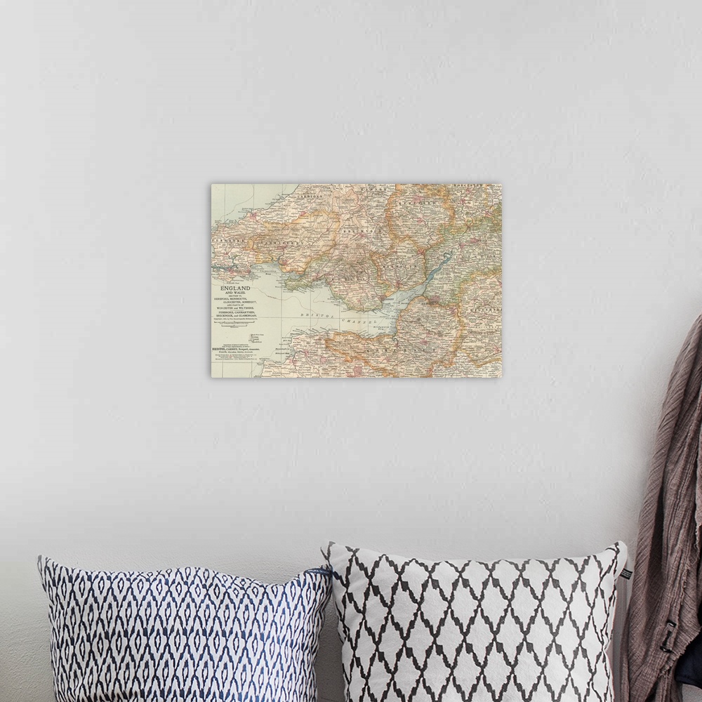 A bohemian room featuring England and Wales - Vintage Map