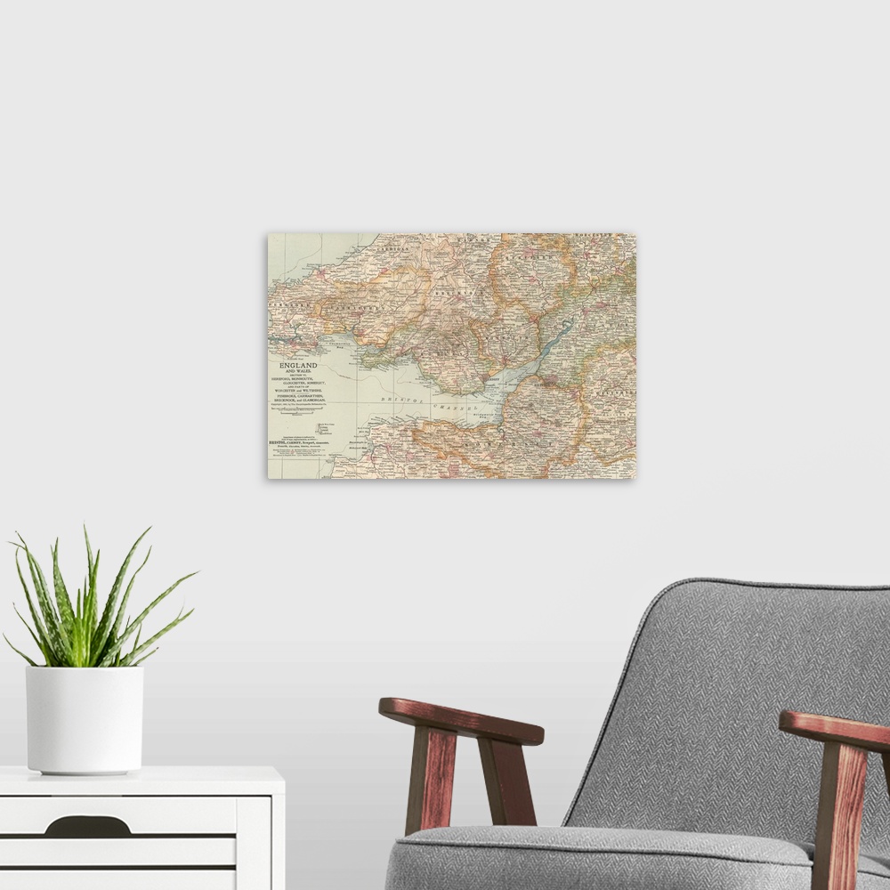 A modern room featuring England and Wales - Vintage Map