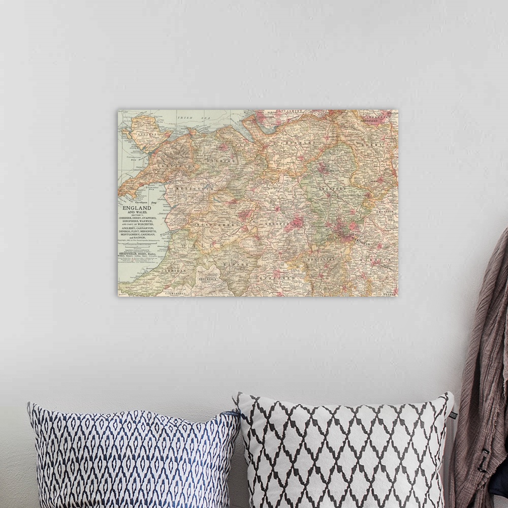 A bohemian room featuring England and Wales - Vintage Map