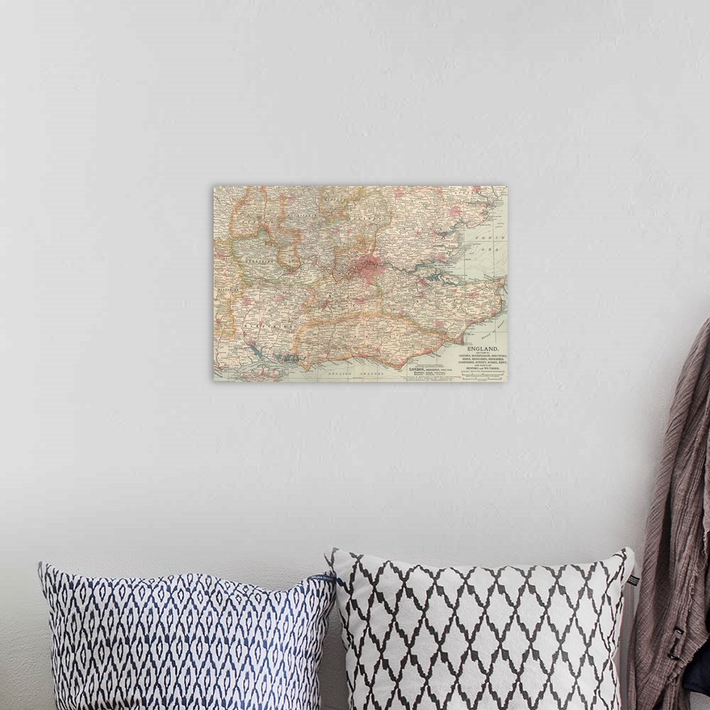 A bohemian room featuring England - Vintage Map