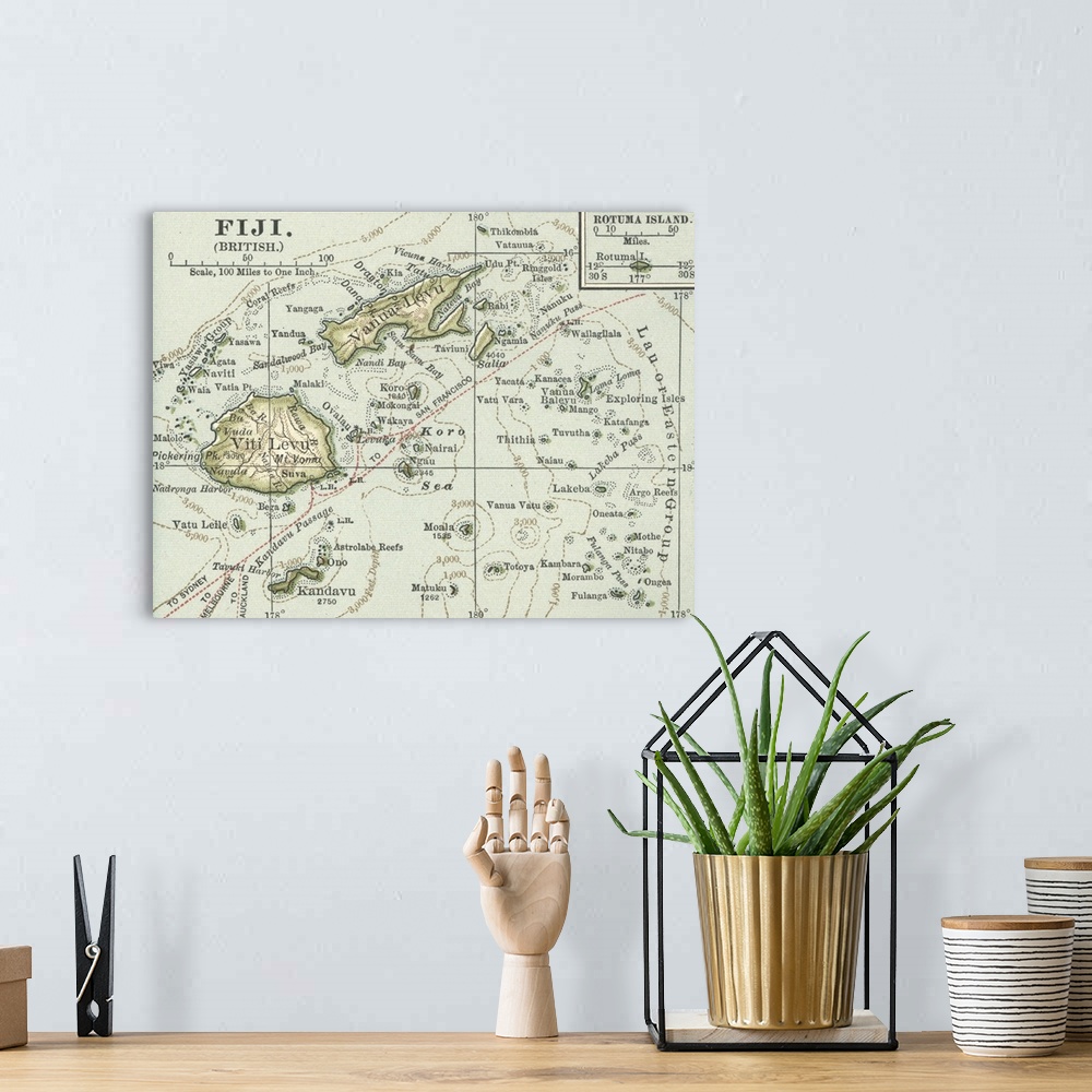 A bohemian room featuring Fiji - Vintage Map