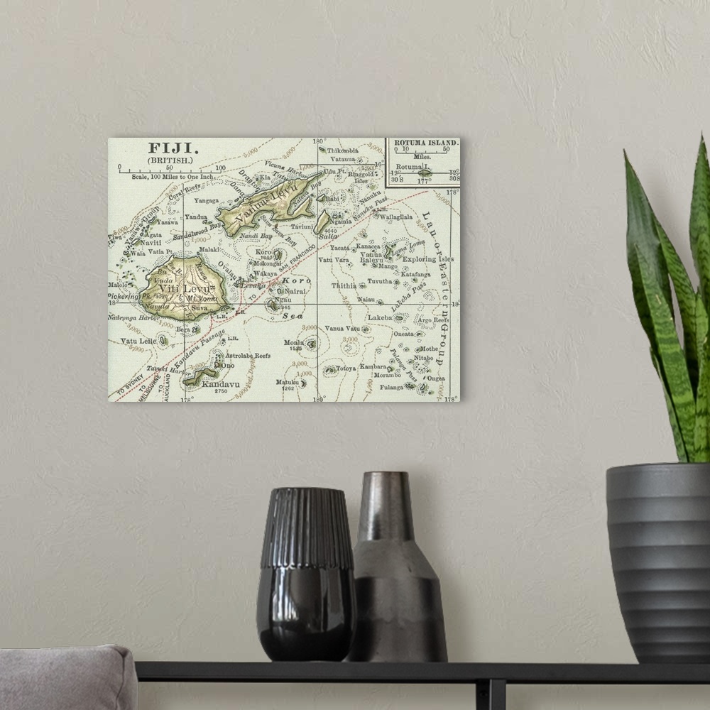 A modern room featuring Fiji - Vintage Map