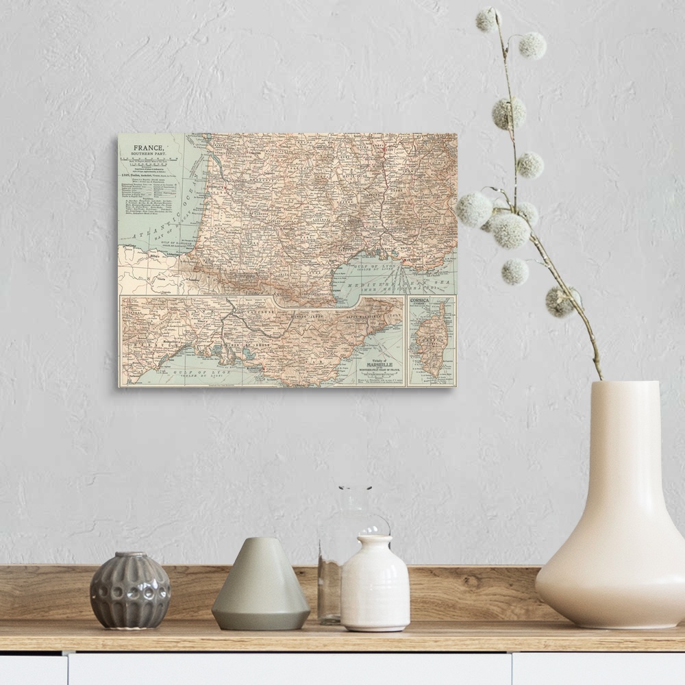 A farmhouse room featuring France, Southern Part - Vintage Map