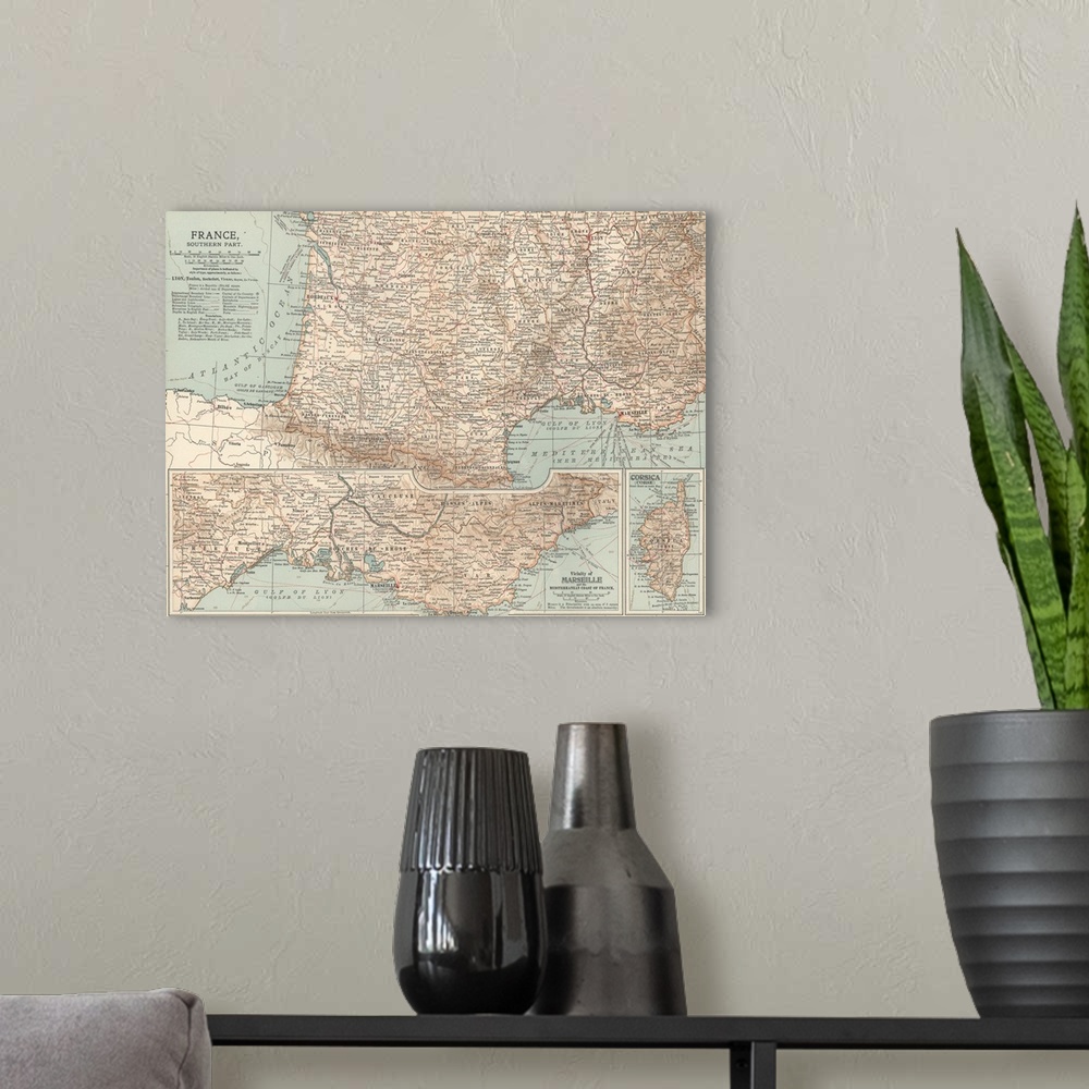 A modern room featuring France, Southern Part - Vintage Map