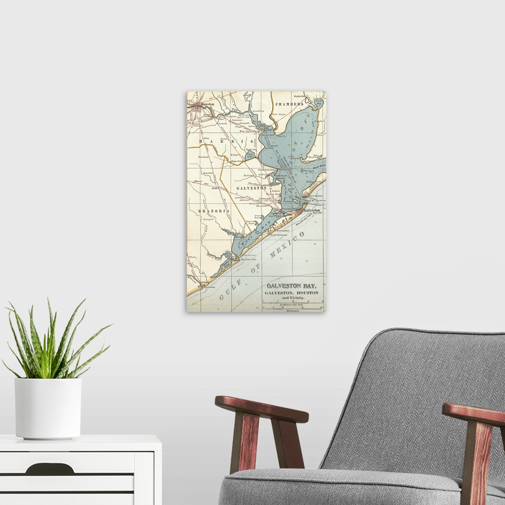 A modern room featuring Galveston Bay - Vintage Map