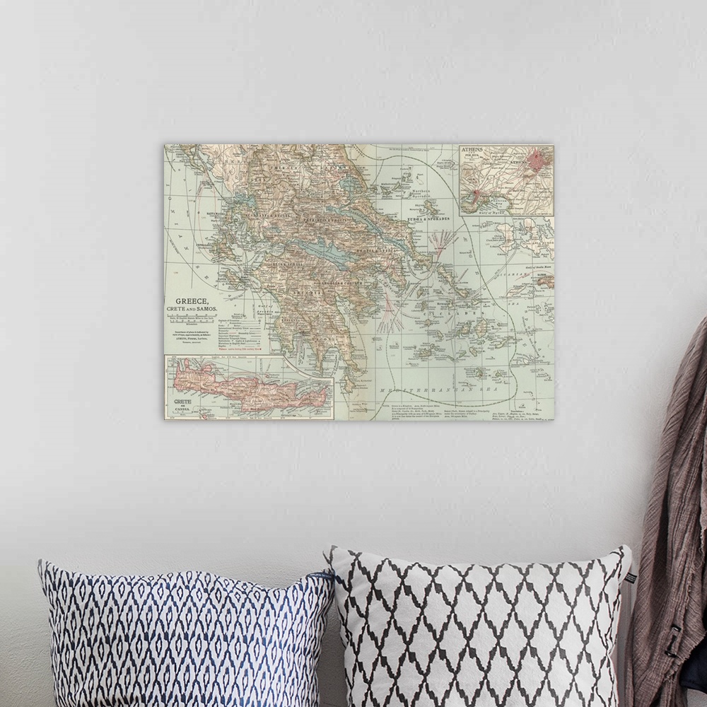 A bohemian room featuring Greece, Crete and Samos - Vintage Map