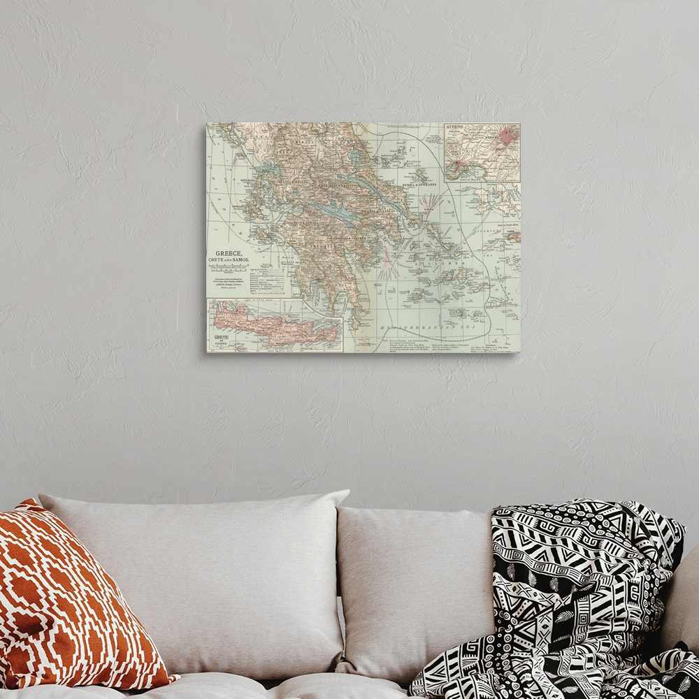 A bohemian room featuring Greece, Crete and Samos - Vintage Map