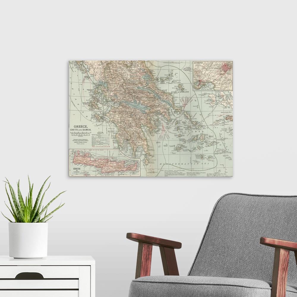 A modern room featuring Greece, Crete and Samos - Vintage Map