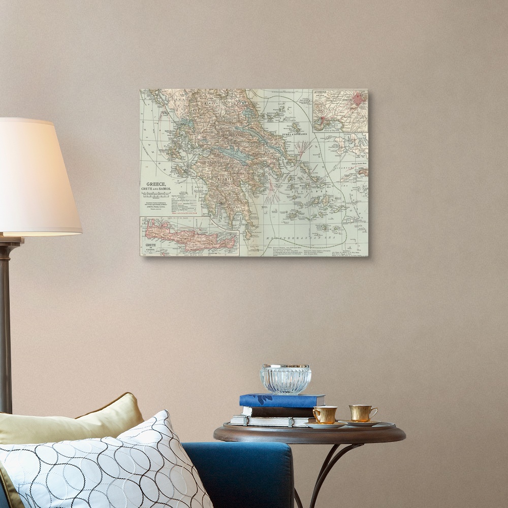 A traditional room featuring Greece, Crete and Samos - Vintage Map