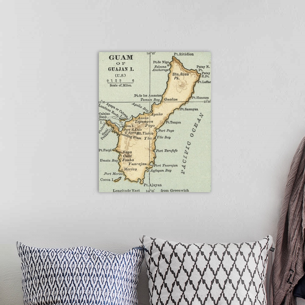 A bohemian room featuring Guam - Vintage Map