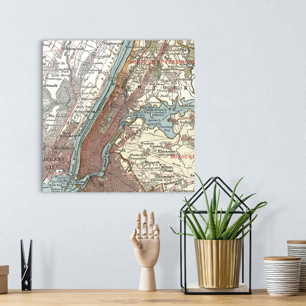 A bohemian room featuring Hudson River and New York - Vintage Map