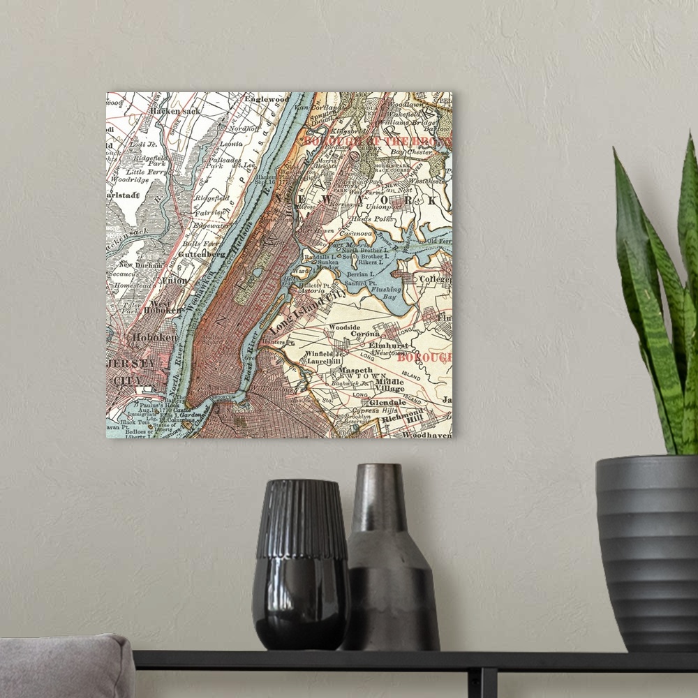 A modern room featuring Hudson River and New York - Vintage Map