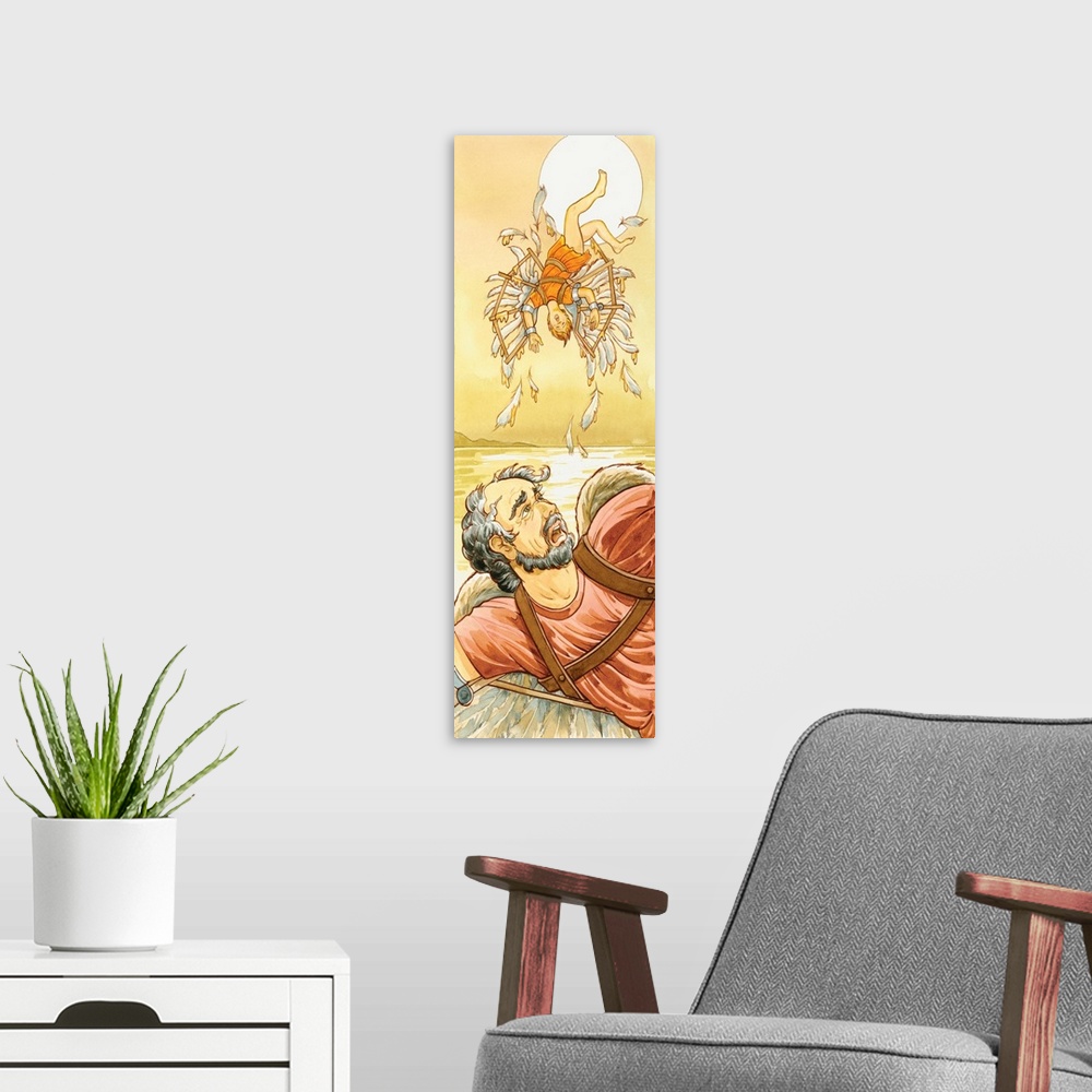 A modern room featuring Icarus and Daedalus, Greek mythology