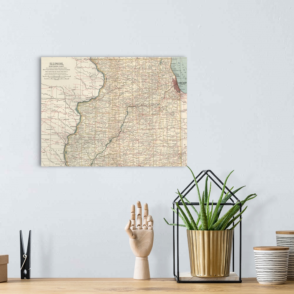 A bohemian room featuring Illinois, Northern Part - Vintage Map