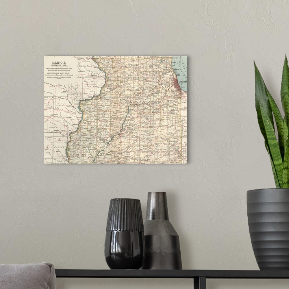 A modern room featuring Illinois, Northern Part - Vintage Map