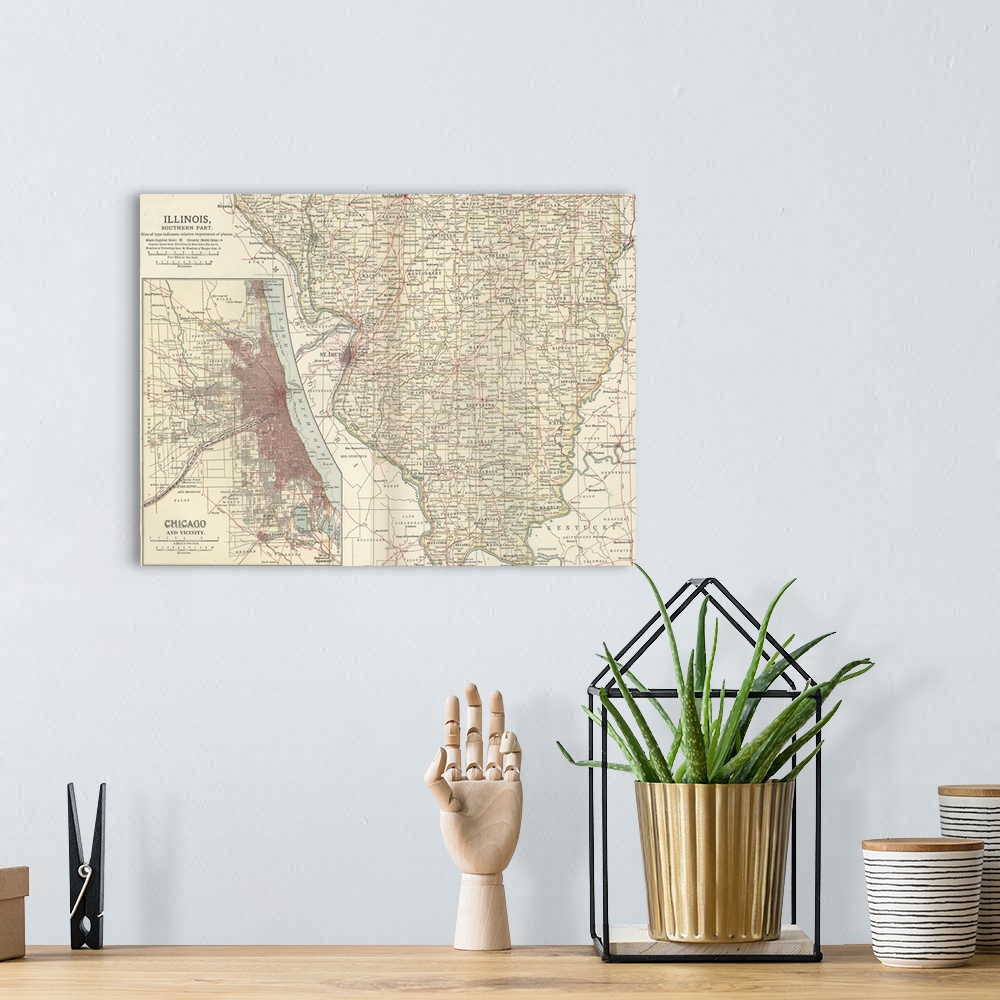 A bohemian room featuring Illinois, Southern Part - Vintage Map