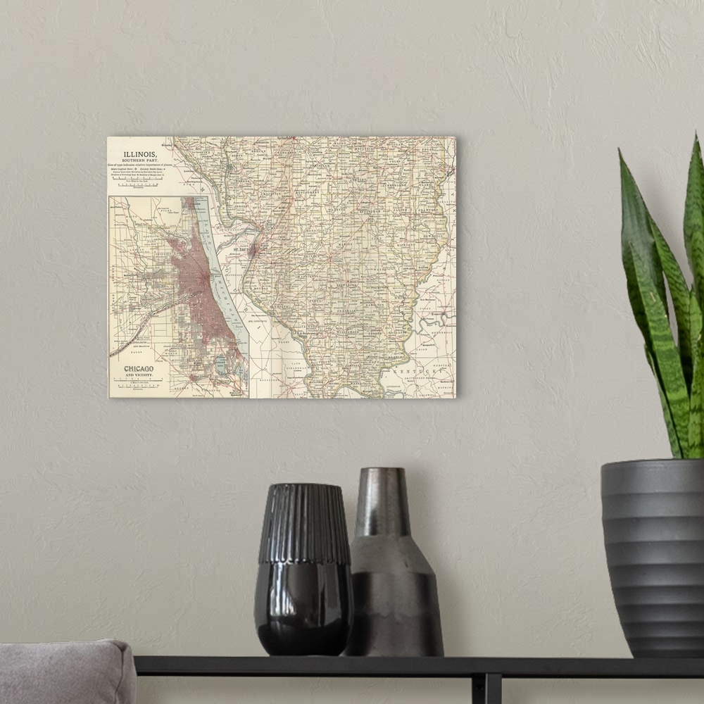 A modern room featuring Illinois, Southern Part - Vintage Map