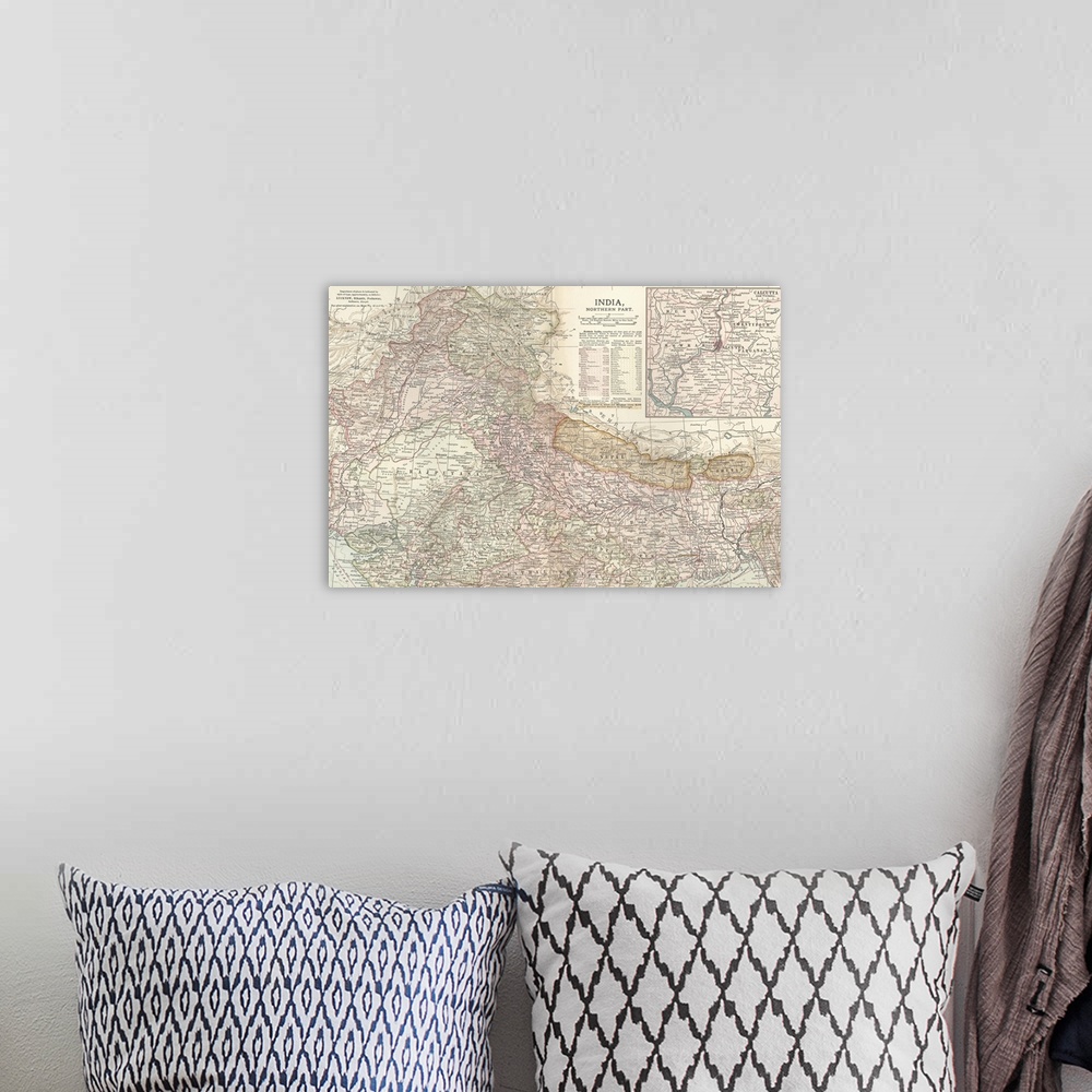 A bohemian room featuring India, Northern Part - Vintage Map