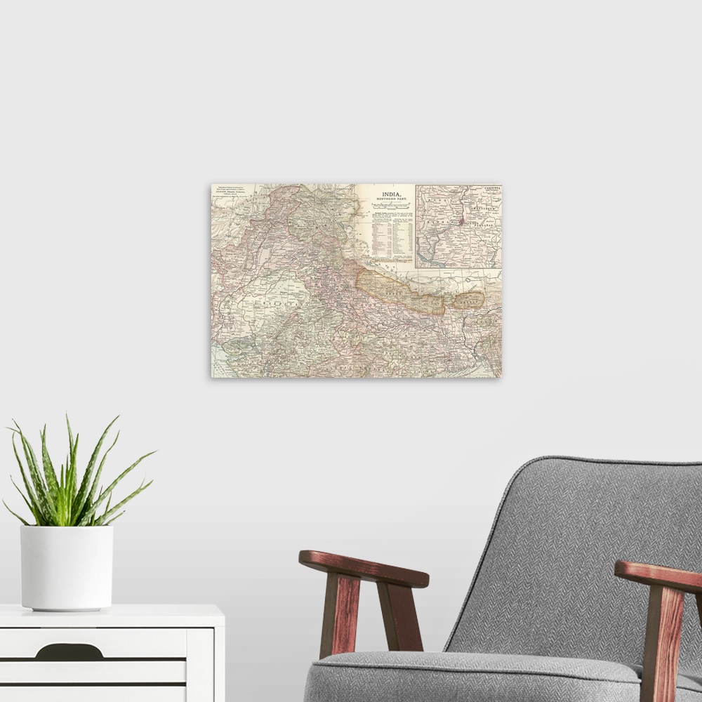 A modern room featuring India, Northern Part - Vintage Map